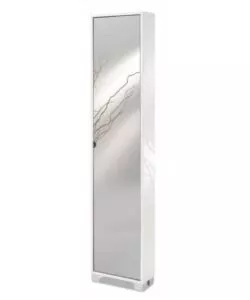 ARMADIO SCARPIERA BIANCO LUCIDO CON ANTA A SPECCHIO, 43X190X18 CM